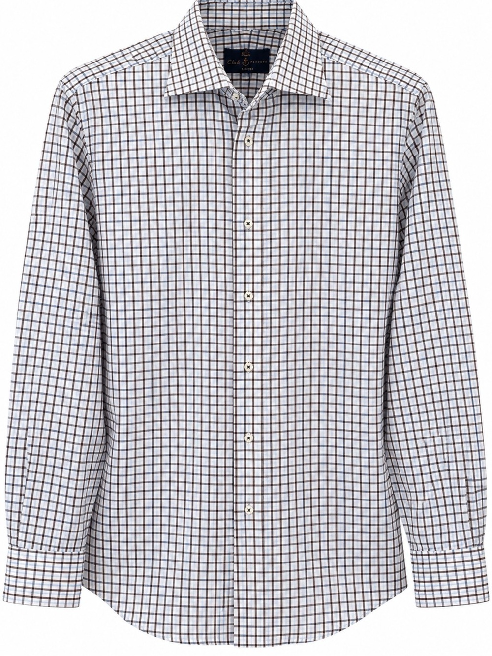 Robert Talbott White, Light Blue and Brown Windowpane Dress Shirt